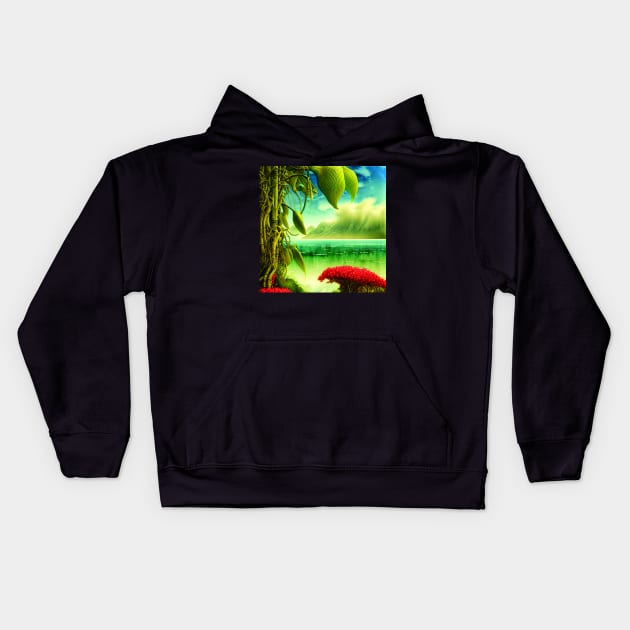 Magical Landscape featuring Sea and Plants Kids Hoodie by Promen Art